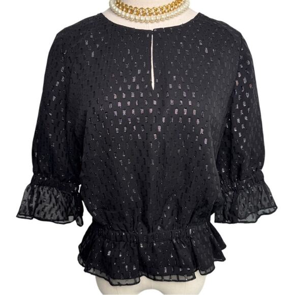 Halston Heritage metallic silk romantic ruffle poets blouse black size 2 - Picture 6 of 6